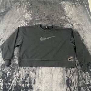 Nike Sweatshirt Womens Medium Black Cropped Chenille Swoosh‎ Pullover 3122